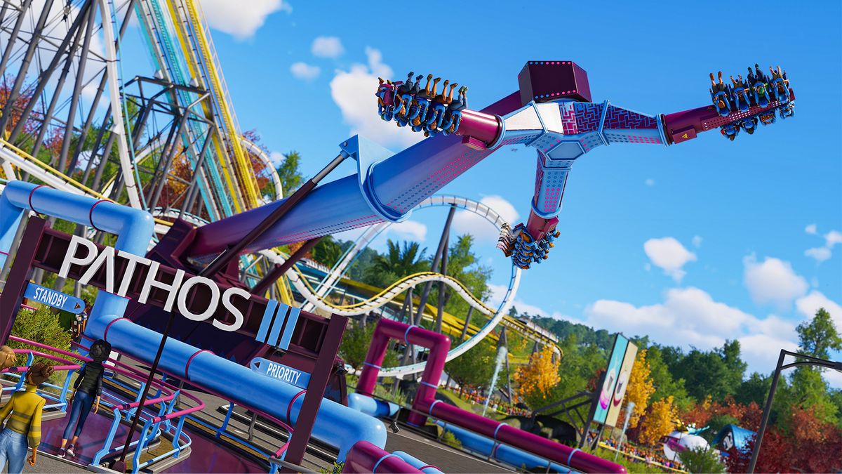 The reintroduced Pathos 3 rids whirls players around in the air like a giant fidget-spinner in Planet Coaster 2