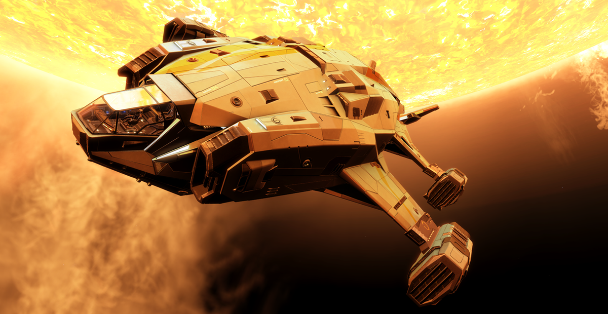 A spacecraft flying near the sun in Elite: Dangerous